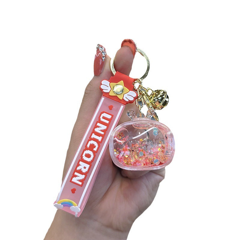 Wholesale Transparent Acrylic Luminous TV Sets with Quicksand Bottle Keychain